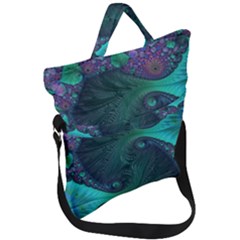 Ocean Green Sea Blue Fractal Art Fold Over Handle Tote Bag