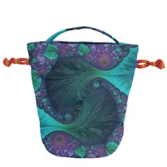 Ocean Green Sea Blue Fractal Art Drawstring Bucket Bag