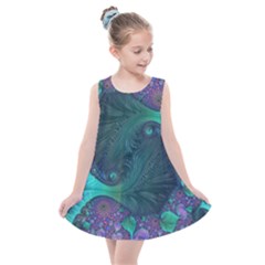 Ocean Green Sea Blue Fractal Art Kids  Summer Dress