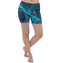 Ocean Green Sea Blue Fractal Art Lightweight Velour Yoga Shorts