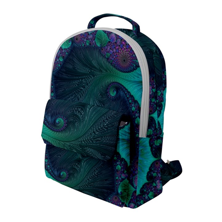 Ocean Green Sea Blue Fractal Art Flap Pocket Backpack (Large)