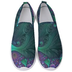 Ocean Green Sea Blue Fractal Art Men s Slip On Sneakers