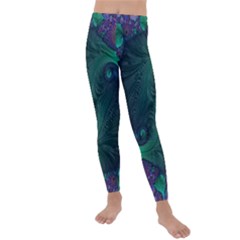 Ocean Green Sea Blue Fractal Art Kids  Lightweight Velour Leggings