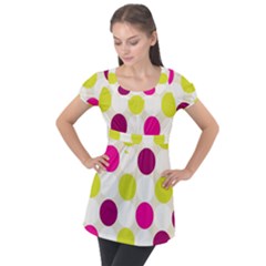 Polka Dots Spots Pattern Seamless Puff Sleeve Tunic Top