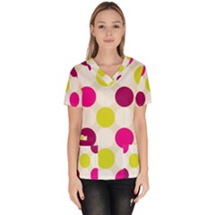 Polka Dots Spots Pattern Seamless Women s V-neck Scrub Top by Pakrebo