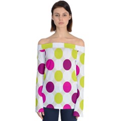 Polka Dots Spots Pattern Seamless Off Shoulder Long Sleeve Top