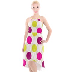 Polka Dots Spots Pattern Seamless High-low Halter Chiffon Dress 