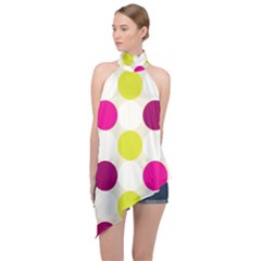 Polka Dots Spots Pattern Seamless Halter Asymmetric Satin Top by Pakrebo