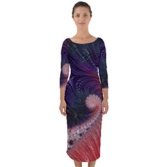 Fractal Art Artwork Design Quarter Sleeve Midi Bodycon Dress