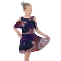 Fractal Art Artwork Design Kids  Shoulder Cutout Chiffon Dress