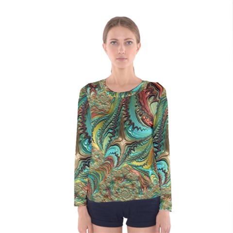 Fractal Artwork Pattern Digital Women s Long Sleeve Tee by Pakrebo