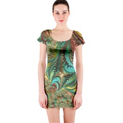 Fractal Artwork Pattern Digital Short Sleeve Bodycon Dress by Pakrebo