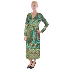 Fractal Artwork Pattern Digital Velvet Maxi Wrap Dress