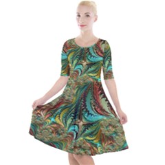 Fractal Artwork Pattern Digital Quarter Sleeve A-line Dress