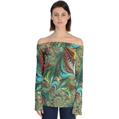 Fractal Artwork Pattern Digital Off Shoulder Long Sleeve Top