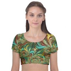 Fractal Artwork Pattern Digital Velvet Short Sleeve Crop Top 