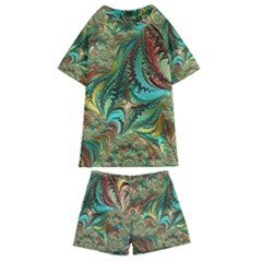 Fractal Artwork Pattern Digital Kids  Swim Tee And Shorts Set