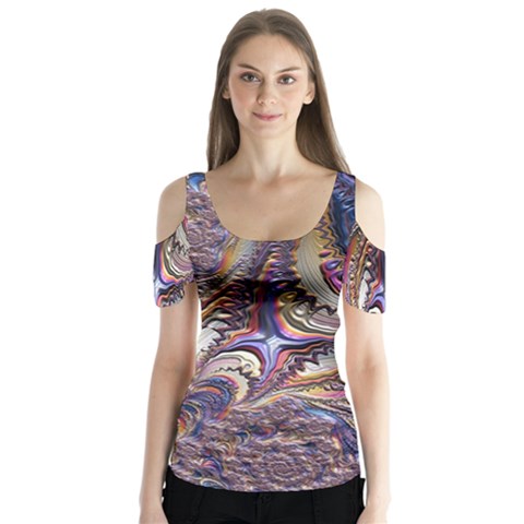 Fractal Artwork Pattern Digital Butterfly Sleeve Cutout Tee  by Pakrebo