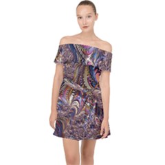 Fractal Artwork Pattern Digital Off Shoulder Chiffon Dress by Pakrebo