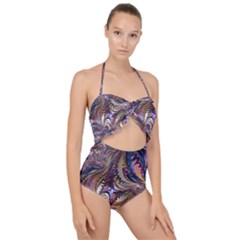 Fractal Artwork Pattern Digital Scallop Top Cut Out Swimsuit