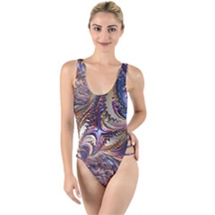 Fractal Artwork Pattern Digital High Leg Strappy Swimsuit