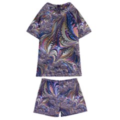 Fractal Artwork Pattern Digital Kids  Swim Tee And Shorts Set