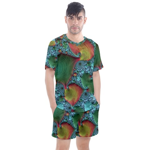 Fractal Art Colorful Pattern Men s Mesh Tee And Shorts Set by Pakrebo