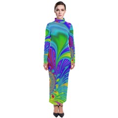 Fractal Neon Art Artwork Fantasy Turtleneck Maxi Dress