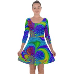 Fractal Neon Art Artwork Fantasy Quarter Sleeve Skater Dress