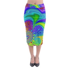 Fractal Neon Art Artwork Fantasy Midi Pencil Skirt by Pakrebo