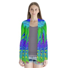 Fractal Neon Art Artwork Fantasy Drape Collar Cardigan by Pakrebo