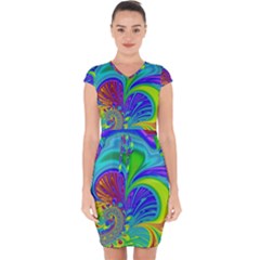 Fractal Neon Art Artwork Fantasy Capsleeve Drawstring Dress 