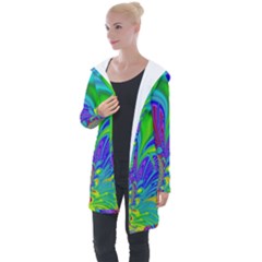 Fractal Neon Art Artwork Fantasy Longline Hooded Cardigan