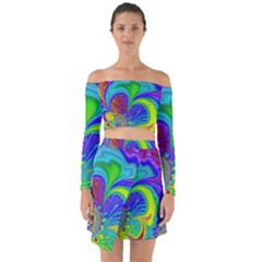 Fractal Neon Art Artwork Fantasy Off Shoulder Top With Skirt Set