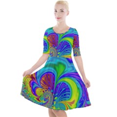 Fractal Neon Art Artwork Fantasy Quarter Sleeve A-line Dress