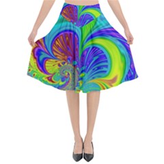 Fractal Neon Art Artwork Fantasy Flared Midi Skirt by Pakrebo