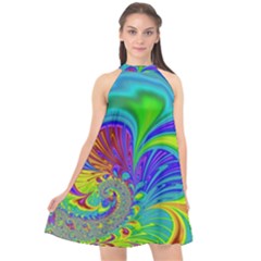 Fractal Neon Art Artwork Fantasy Halter Neckline Chiffon Dress  by Pakrebo