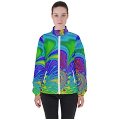 Fractal Neon Art Artwork Fantasy High Neck Windbreaker (women) by Pakrebo