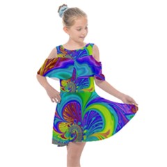 Fractal Neon Art Artwork Fantasy Kids  Shoulder Cutout Chiffon Dress by Pakrebo