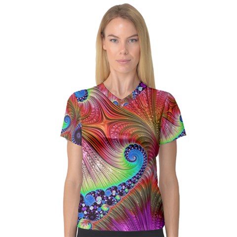 Fractal Art Fractal Colorful V-neck Sport Mesh Tee by Pakrebo