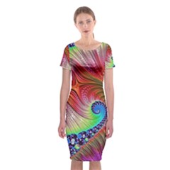 Fractal Art Fractal Colorful Classic Short Sleeve Midi Dress