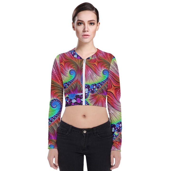 Fractal Art Fractal Colorful Long Sleeve Zip Up Bomber Jacket