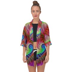 Fractal Art Fractal Colorful Open Front Chiffon Kimono