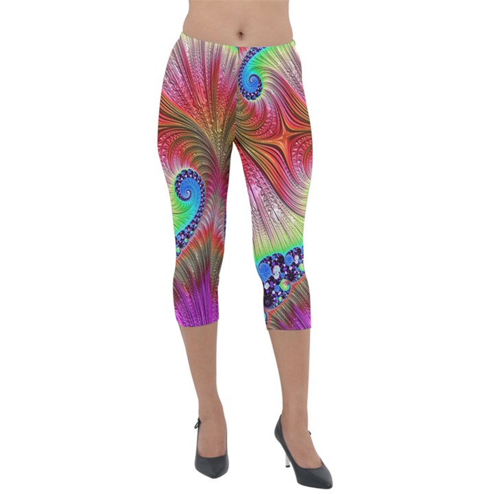 Fractal Art Fractal Colorful Lightweight Velour Capri Leggings 