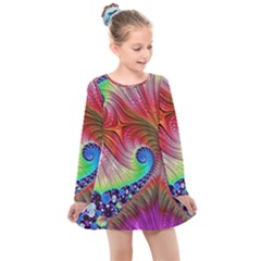 Fractal Art Fractal Colorful Kids  Long Sleeve Dress