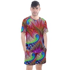 Fractal Art Fractal Colorful Men s Mesh Tee And Shorts Set