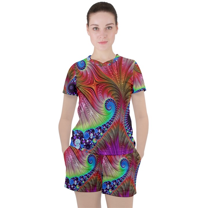 Fractal Art Fractal Colorful Women s Tee and Shorts Set