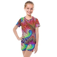 Fractal Art Fractal Colorful Kids  Mesh Tee And Shorts Set