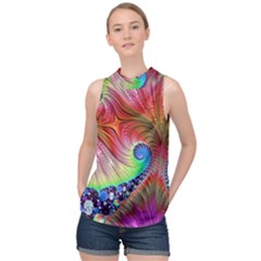 Fractal Art Fractal Colorful High Neck Satin Top