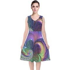 Fractal Artwork Art Swirl Vortex V-neck Midi Sleeveless Dress 